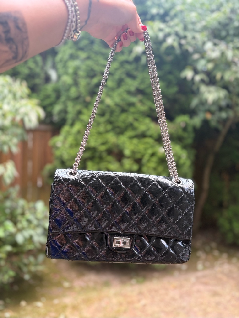Black Quilted Chain-Handle Shoulder Bag